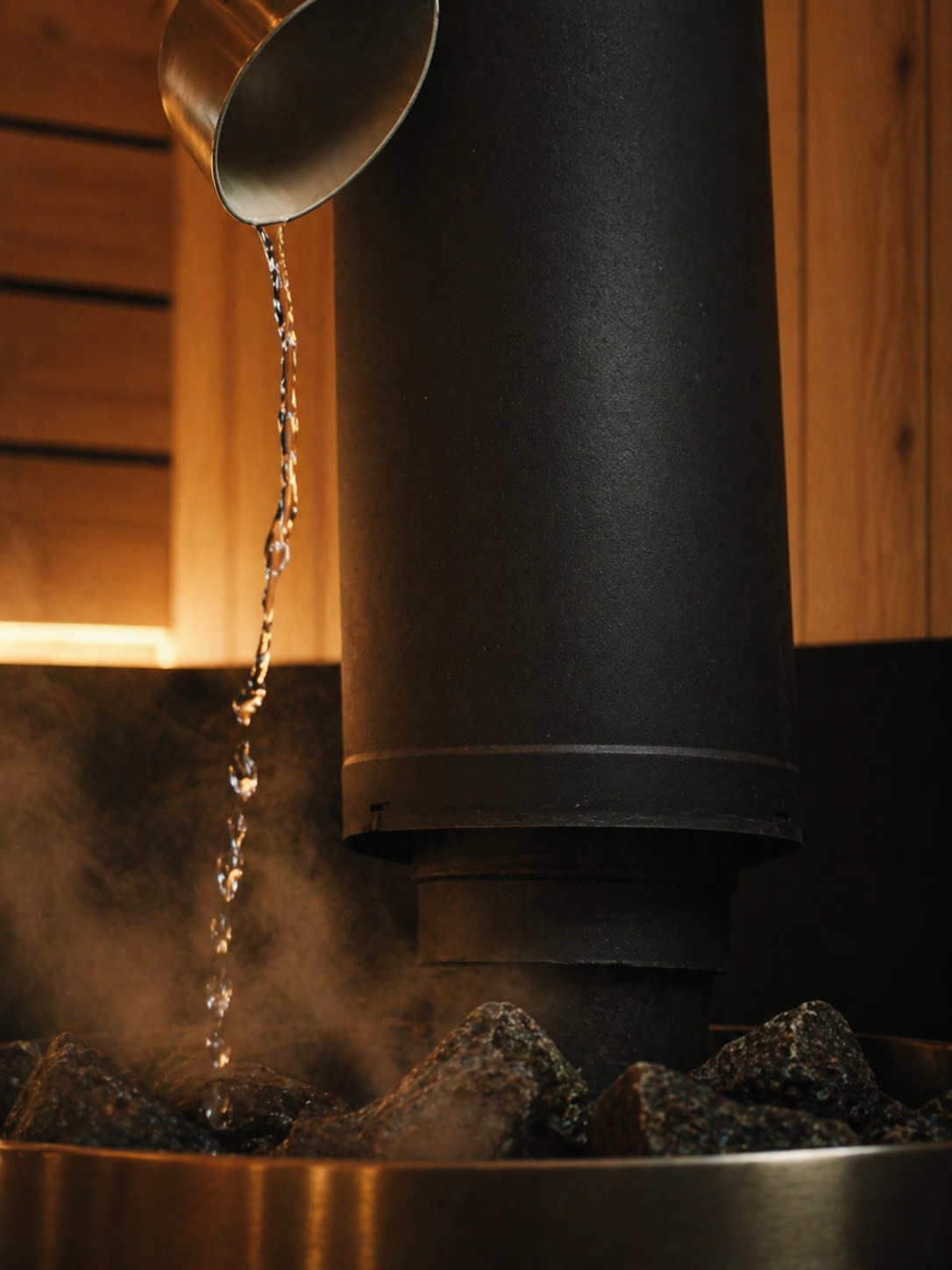 Water poured on sauna stones at Scandinavian Heat Club